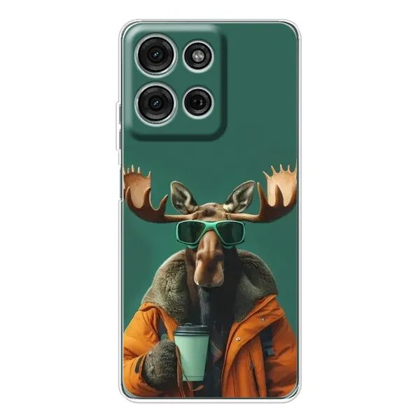 Чохол з принтом «Лось з кавою» для Motorola Moto G15