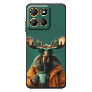 Чохол з принтом стильні тварини для 

Motorola Moto G17 
 (Лось з кавою)
