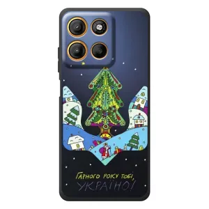 Зимні Чохли для 

Motorola Moto G17 
 - прозорий фон (Різдвяний герб)