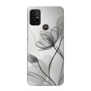 Чехол с цветочным принтом на Мото G30 (Черные цветы)