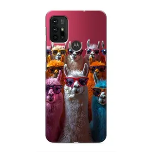 Чехол с принтом стильные животные для Мото G30 (Ламы в очках)
