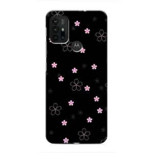 Чехол с розовым рисунком для Motorola MOTO G30 (Розовые цветы на черном)