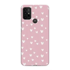 Чехол с розовым рисунком для Motorola MOTO G30 (Сердечки на розовом)