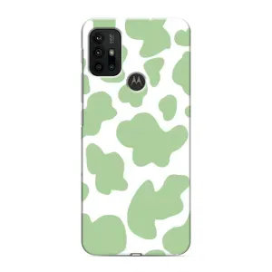 Чехол с принтом коровы на Мото G30 (Зеленый принт)
