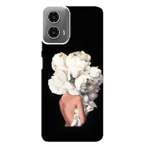 Чехлы (ART) Цветы на Motorola MOTO G34 (VPrint) (Белые цветы)