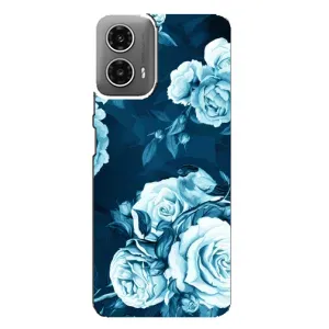 Чехлы (ART) Цветы на Motorola MOTO G34 (VPrint) (Голубые Бутоны)