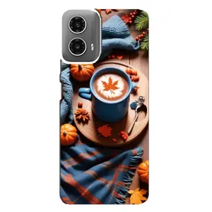Чехол с уникальным дизайном «Осень с кофе» для Motorola MOTO G34 (Кофе и тыковки)