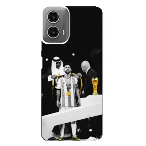 Чехлы для Motorola MOTO G34 (Leo чемпион) (AlphaPrint) (Месси в накидке)