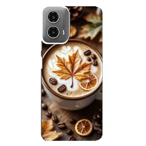 Чехол с уникальным дизайном «Осень с кофе» для Motorola MOTO G34 (Пряный кофе)