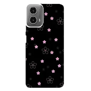 Чохол з розовим принтом для Motorola MOTO G34 (Рожеві квіти на чорному)