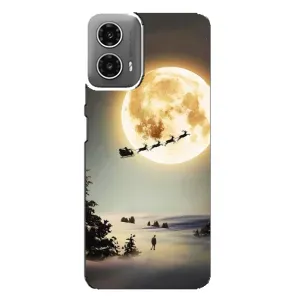 Новогодние, Праздничные Чехлы для Motorola MOTO G34 - 2024 год (Санта на луне)