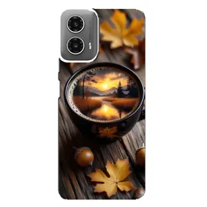 Чехол с уникальным дизайном «Осень с кофе» для Motorola MOTO G34 (Темный кофе)