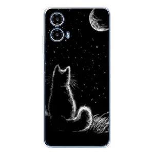 Чохол з принтом для Motorola Moto G35 (AlphaPrint) Модні коти (Котик і місяць)