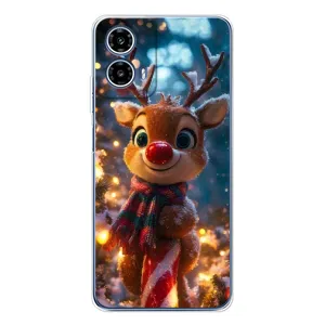 Яркий чехол для Motorola Moto G35 с Зимними Оленятами (Олень с шарфом)