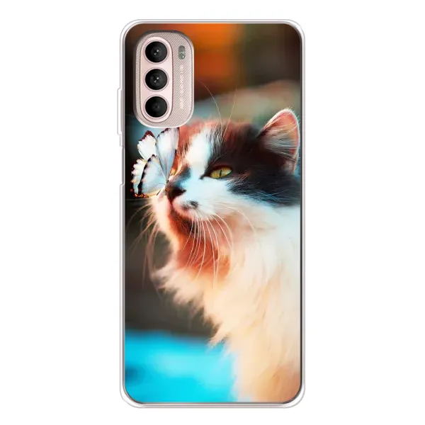 Чехол с принтом «Котик с бабочкой» для Motorola MOTO G52