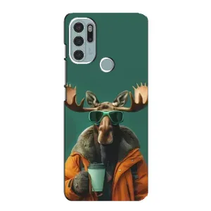 Чехол с принтом «Лось с кофе» для Motorola MOTO G60s