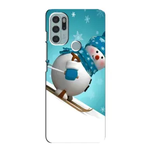 Новогодние Чехлы для Мото G60s (VPrint) (Снеговик на лыжах)