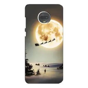 Новорічні, Святкові Чохли для Motorola MOTO G7 Plus - 2024 год (Санта на місяці)