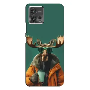 Чохол з принтом стильні тварини для Моторола MOTO G72 (Лось з кавою)