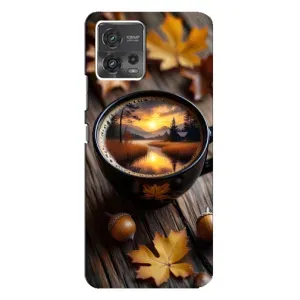 Чехол с уникальным дизайном «Осень с кофе» для Motorola MOTO G72 (Темный кофе)