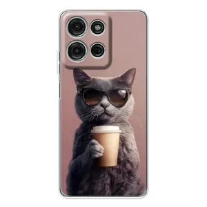 Чохол з принтом «Кіт з кавою» для Motorola Moto G75