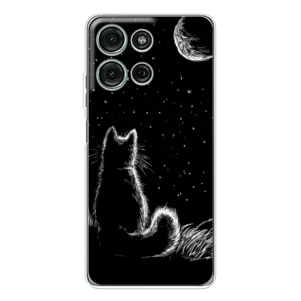 Чехол с принтом «Котик и луна» для Motorola Moto G75 Чехол с принтом «Котик и луна» для Motorola Moto G75