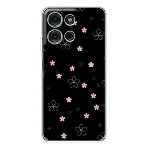 Чохол з розовим принтом для Motorola Moto G75 (Рожеві квіти на чорному)
