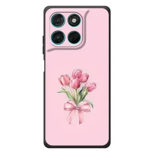Чехол с розовым рисунком для Motorola Moto G77 (Букет цветов)