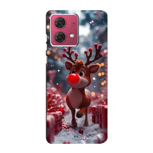 Яркий чехол для Motorola MOTO G84 с Зимними Оленятами (Олень среди подарков)