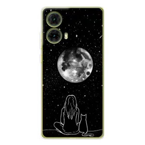 Чехол с рисунком кот на Motorola MOTO G85 (Девушка с котом)