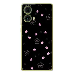 Чехол с розовым рисунком для Motorola MOTO G85 (Розовые цветы на черном)