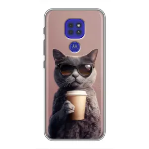 Чохол з принтом «Кіт з кавою» для Motorola MOTO G9 Play