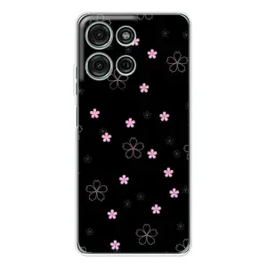 Чохол з розовим принтом для Motorola Moto G96 5G (Рожеві квіти на чорному)