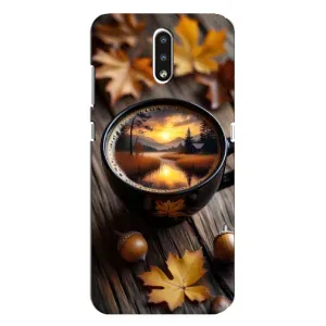 Чехол с уникальным дизайном «Осень с кофе» для Nokia 2.3 (Темный кофе)