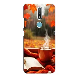 Чехол с уникальным дизайном «Осень с кофе» для Nokia 2.4 (Кофе и дождь)