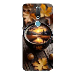 Чехол с уникальным дизайном «Осень с кофе» для Nokia 2.4 (Темный кофе)