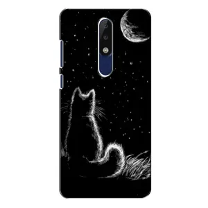 Чохол з принтом для Nokia 5.1 Plus (X5) (AlphaPrint) Модні коти (Котик і місяць)