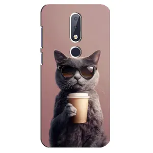 Чехол с принтом стильные животные для Нокиа 6.1 Плюс (Кот с кофе)