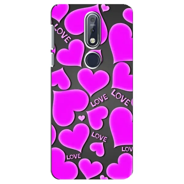 Чехол с принтом «Pink hearts» для Nokia 7.1 (2018)