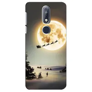 Новогодние, Праздничные Чехлы для Nokia 7 2018, 7.1 - 2024 год (Санта на луне)