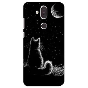 Чехол с принтом для Nokia 8.1 , Nokia 8 2018 (AlphaPrint) Модные коты (Котик и луна)