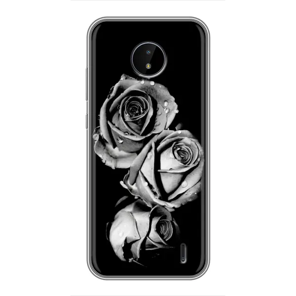 Чехол с принтом «Черная роза» для Nokia C20 Plus