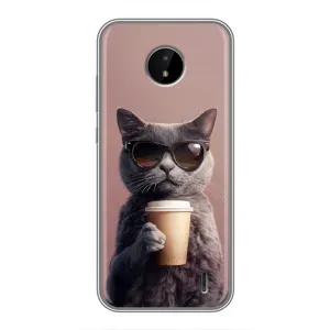 Чехол с принтом стильные животные для  (Кот с кофе)