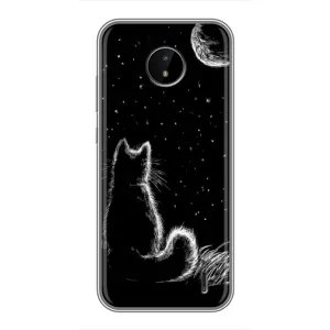 Чехол с принтом для Nokia C20 (AlphaPrint) Модные коты (Котик и луна)