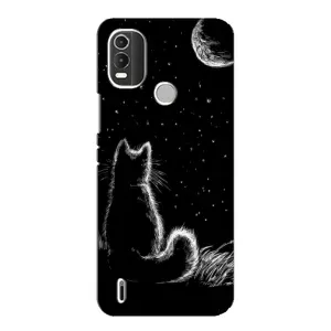 Чохол з принтом для Nokia C21 Plus (AlphaPrint) Модні коти (Котик і місяць)