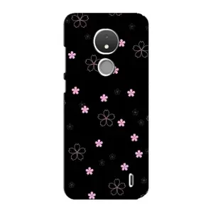 Чехол с розовым рисунком для Nokia C21 (Розовые цветы на черном)