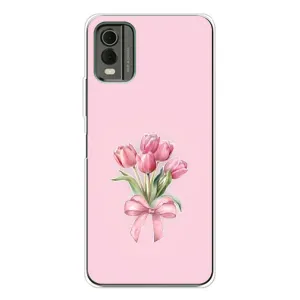 Чехол с розовым рисунком для Nokia C32 (Букет цветов)
