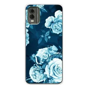 Чехлы (ART) Цветы на Nokia C32 (VPrint) (Голубые Бутоны)