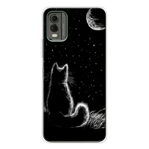 Чехол с принтом для Nokia C32 (AlphaPrint) Модные коты (Котик и луна)