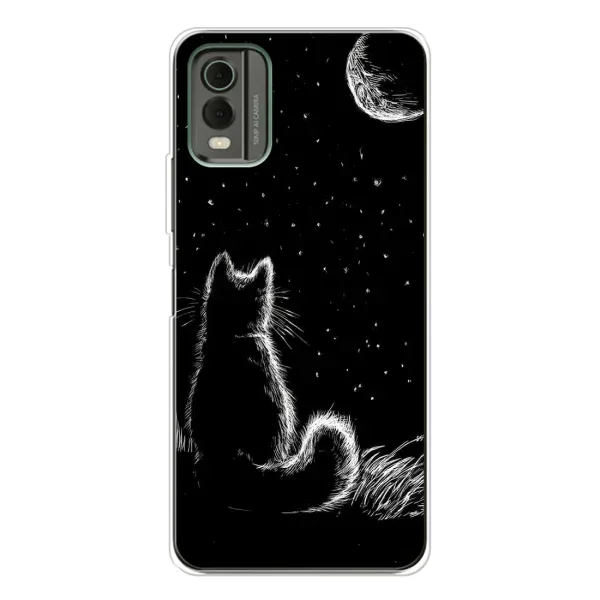 Чехол с принтом «Котик и луна» для Nokia C32 Чехол с принтом «Котик и луна» для Nokia C32